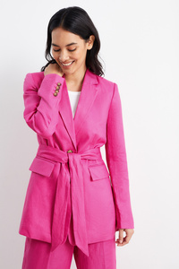 C&A Business-Leinen-Longblazer-Regular Fit, Pink, Größe: 40