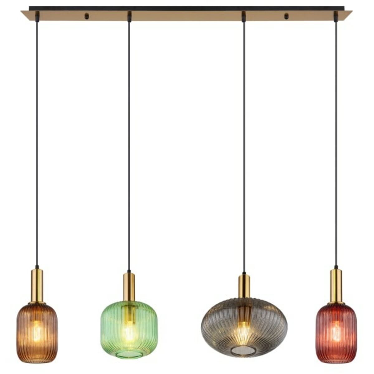 Bild 1 von GLOBO Retrofit Balkenpendel Normy messingfarbig mehrfarbig 115x30cm 120cm Metall Glas 4-flammig