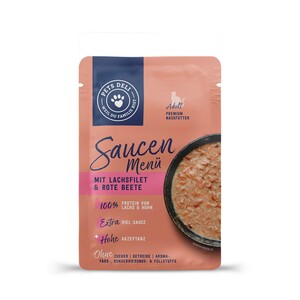 Nassfutter "Saucen Menü" mit Lachsfilet & rote Beete für Katzen - 70g / 12er Pack