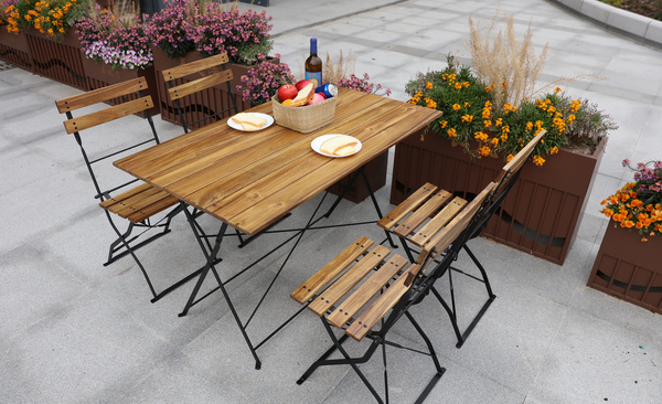 Bild 2 von CHILLROI®  5 teiliges Outdoor-Klappstuhl-Set aus Akazienholz