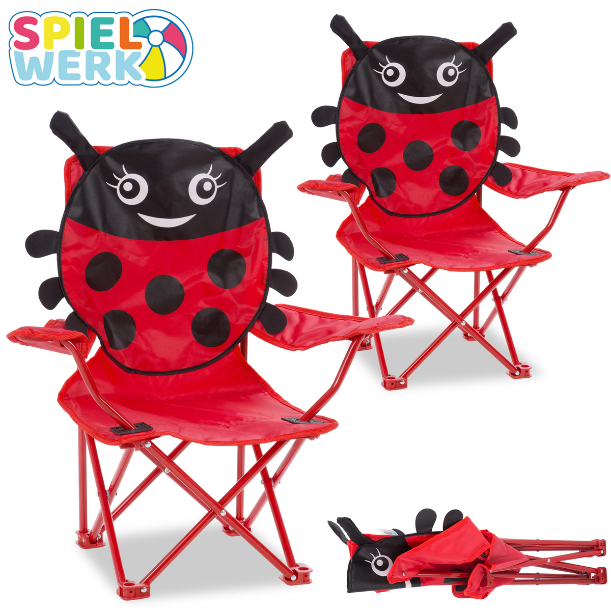 Bild 2 von Deuba® Kinder Klappstuhl Beetle 2er Set 61 x 56 x 34cm rot / schwarz