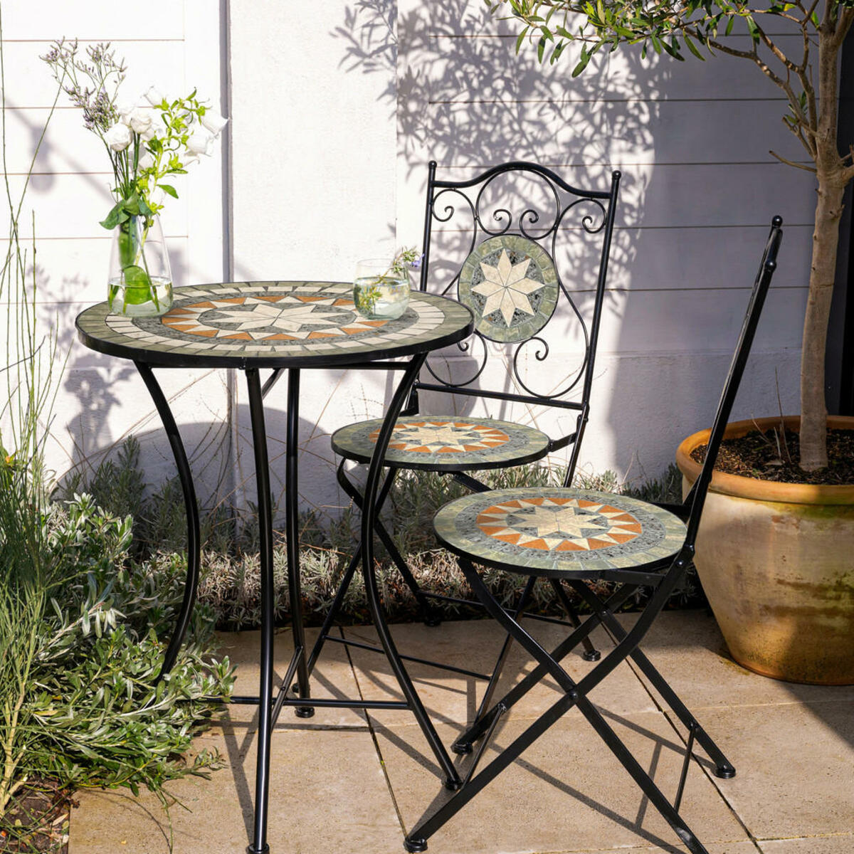 Bild 1 von AXI Outdoor Living Bistroset Amélie Mosaik braun Metall B/H/L: ca. 60x92x60 cm