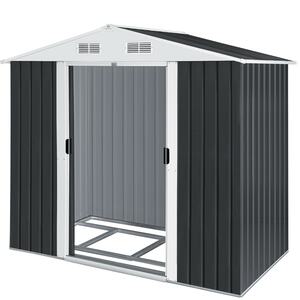 KESSER® - XL Metall Gerätehaus 4,2m³ mit Fundament   210x132x186 cm   2x Schiebetür &amp; Fundament   Geräteschuppen   Gartenhaus Schrank   Satteldachdach Garten Schuppen... Anthrazit