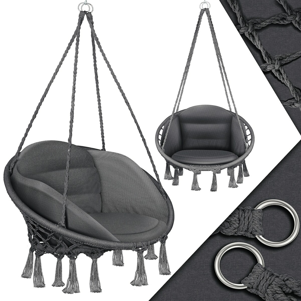 Bild 1 von KESSER® Hängesessel mit Kissen - Chill Hängestuhl zum Aufhängen für Erwachsene & Kinder Hängematte bis 150 kg Hängesitz Aufhängung Indoor & Outdoor Wohn & Garten Terrasse... Anthr