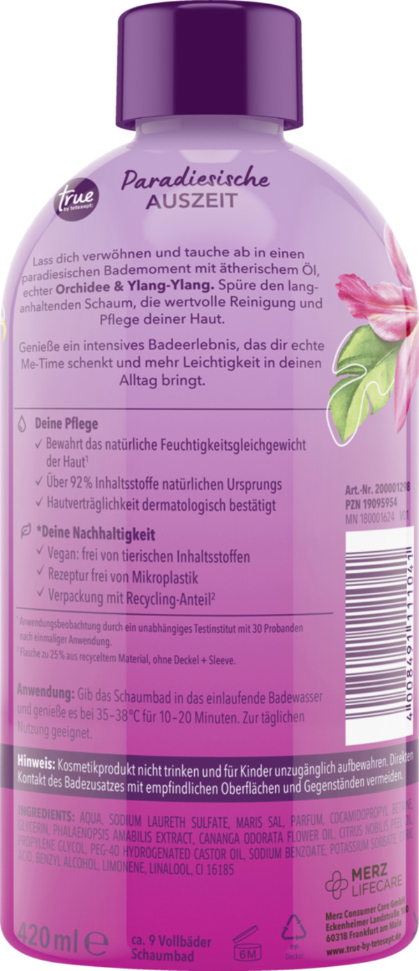 Bild 2 von true by tetesept Pflegendes Schaumbad Paradiesische Auszeit, 420 ml