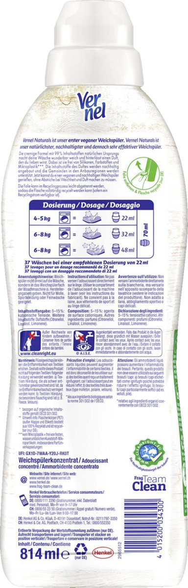 Bild 2 von Vernel Weichspüler Naturals Ylang Ylang & Süßgras 37 WL