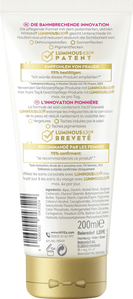 Bild 2 von NIVEA Body Creme Luminous630° Anti-Dehnungsstreifen, 200 ml