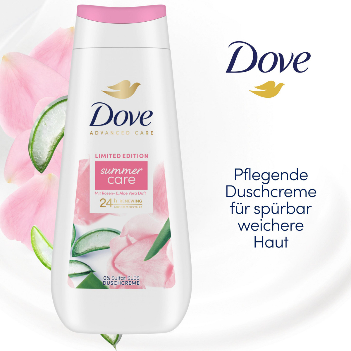 Bild 3 von Dove Duschcreme Summer Care Limited Edition mit Rosen- & Aloe Vera Duft, 225 ml