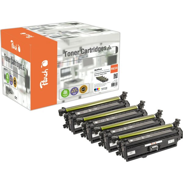 Bild 1 von Peach HP 654 X 4 Toner (bk, c/m/y) ersetzt HP No. 654X, CF330X, CF331A, CF332A, CF333A für z.B. HP Color LaserJet Enterprise M 651 dn (wiederaufbereitet)