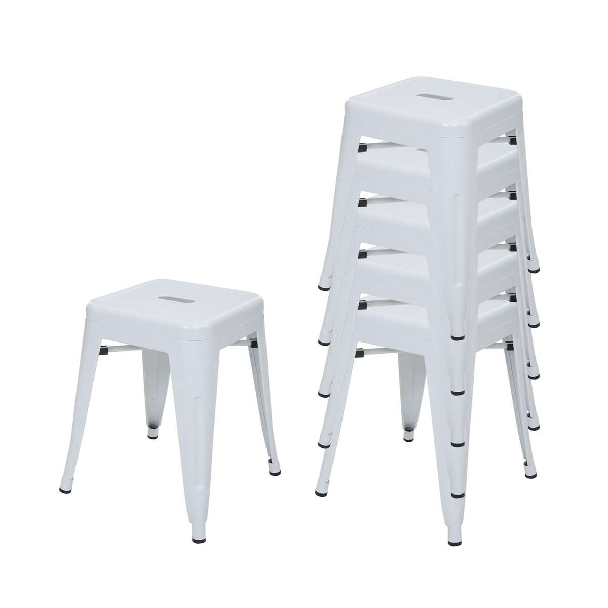 Bild 1 von 6er-Set Hocker MCW-A73, Metallhocker Sitzhocker, Metall Industriedesign stapelbar ~ weiß