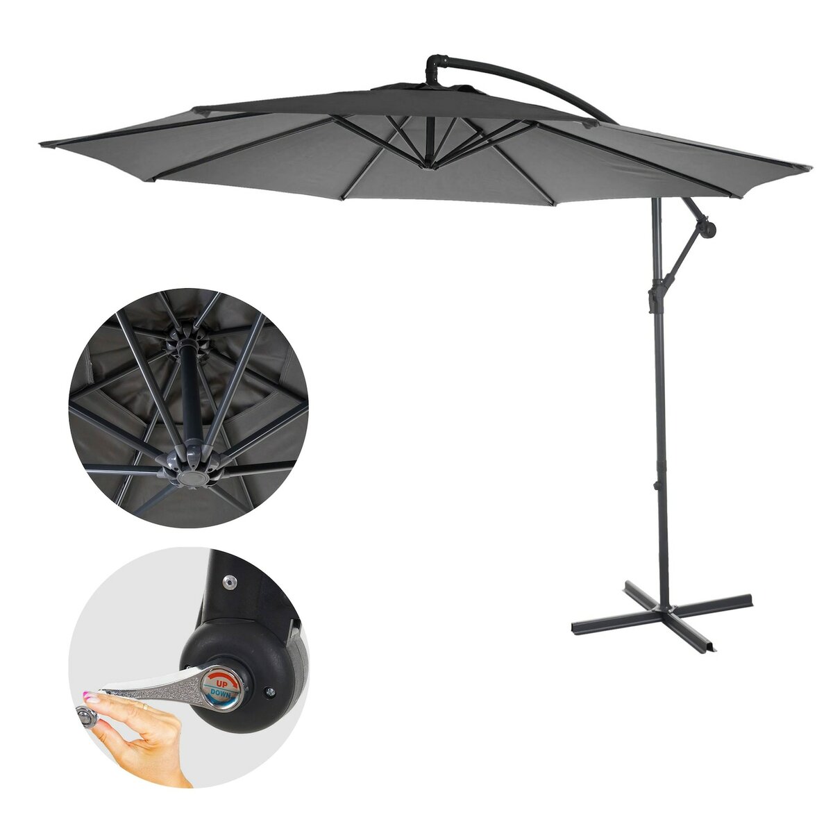 Bild 1 von Ampelschirm Terni, Sonnenschirm Sonnenschutz, Ø 3m neigbar, Polyester/Stahl 11kg ~ grau ohne Ständer