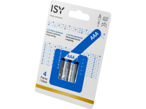ISY IBA-1004 AAA Batterie, 1.5 Volt 4 Stück, Weiß/Blau