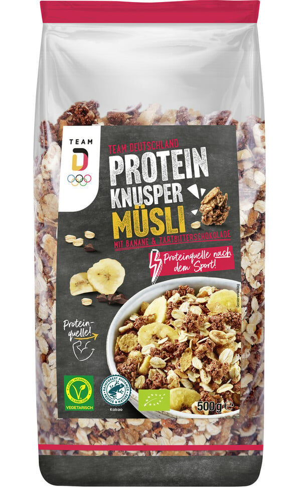 Bild 1 von Edeka Team Deutschland Bio Protein Knusper Müsli mit Banane & Zartbitterschokolade 500G