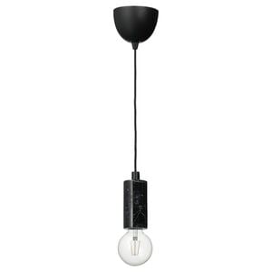 MARKFROST / LUNNOM  Lampenaufhängung +LED-Leuchtmittel, Marmor schwarz/rund klar