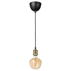 JÄLLBY / MOLNART  Lampenaufhängung +LED-Leuchtmittel, vermessingt/Glockenform Klarglas braun