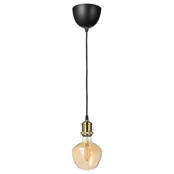 Bild 1 von JÄLLBY / MOLNART  Lampenaufhängung +LED-Leuchtmittel, vermessingt/Glockenform Klarglas braun