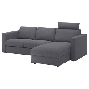 VIMLE  3er-Sofa mit Récamiere, mit Nackenkissen/Gunnared mittelgrau