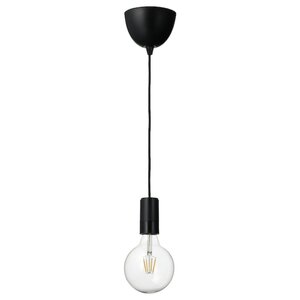 SUNNEBY / LUNNOM  Lampenaufhängung +LED-Leuchtmittel, schwarz/dimmbar rund