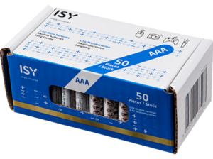 ISY IBA-1050 AAA Batterien, 1.5 Volt 50 Stück, Weiß/Blau
