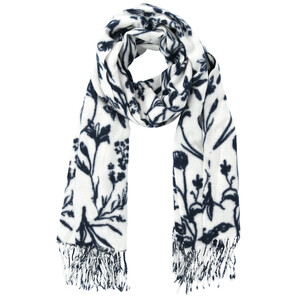 Damen Schal mit floralem Muster DUNKELBLAU / WEISS