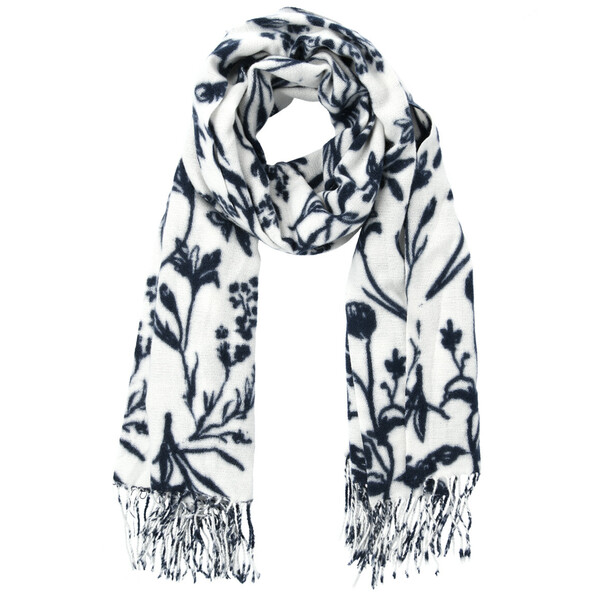 Bild 1 von Damen Schal mit floralem Muster DUNKELBLAU / WEISS