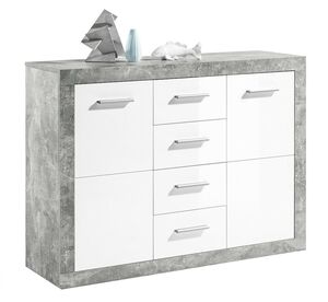 Kommode BLOCK 117 x 88 x 37 cm Betonoptik grau weiß - Tiefe 37 cm - Holznachbildung - 2 Türen - 4 Schubkästen