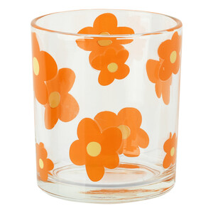 Teelichtglas mit Blumen-Print ORANGE