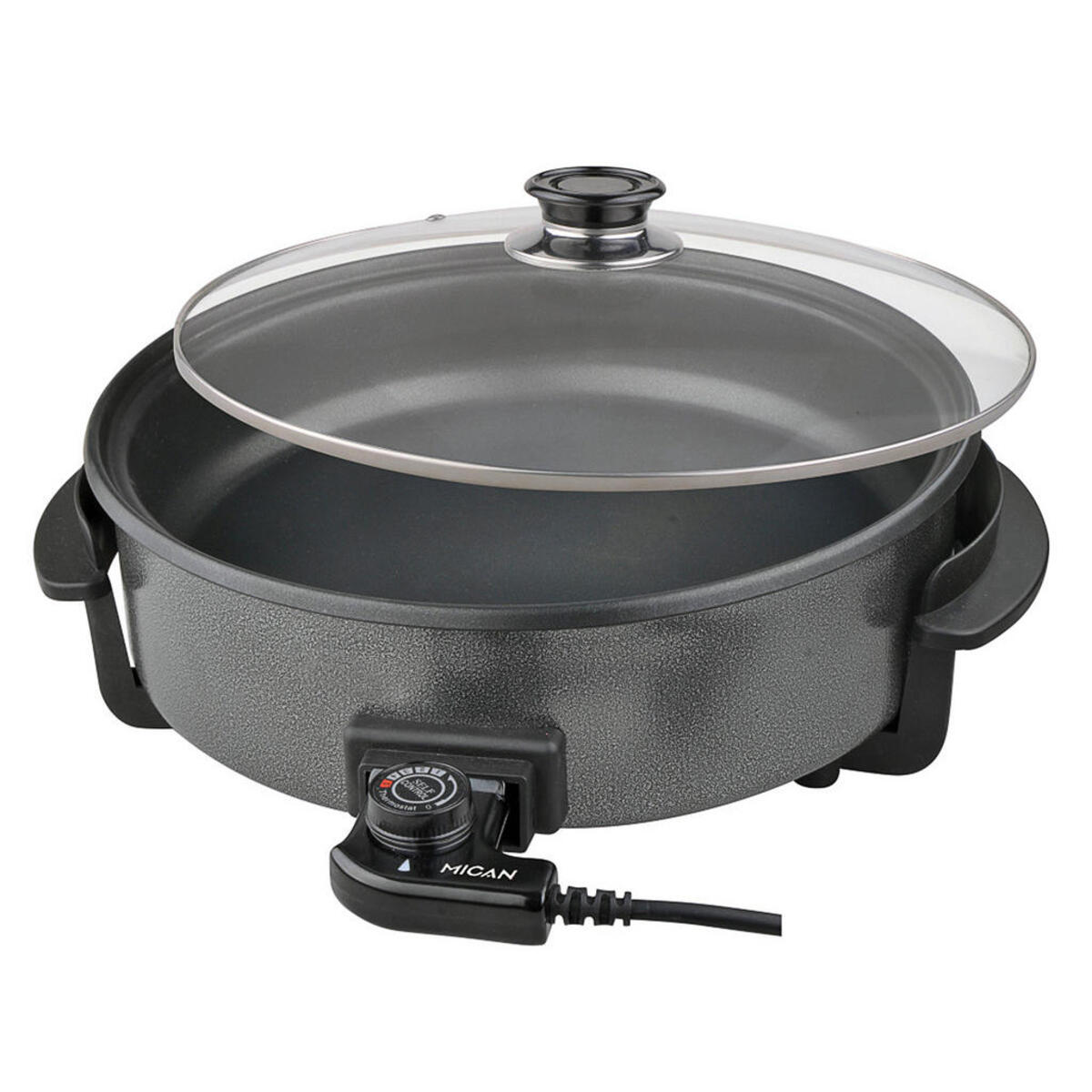 Bild 1 von Mican Elektrische, Schwarz, Metall, 42x9x49.5 cm, Antihaftbeschichtung, Warmhaltefunktion, Glasdeckel, Kochen, Pfannen, Bratpfannen