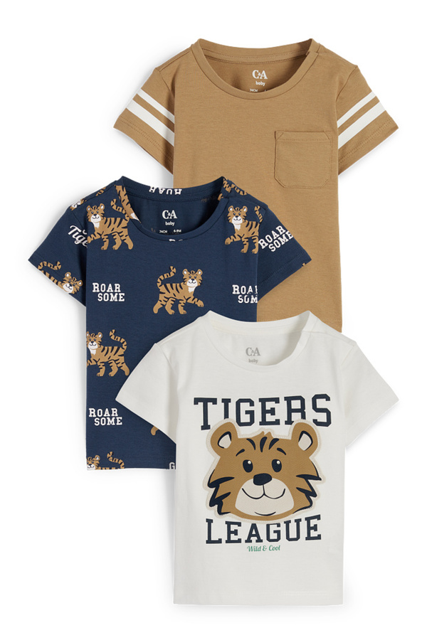 Bild 1 von C&A Multipack 3er-Tiger-Baby-Kurzarmshirt, Weiß, Größe: 98