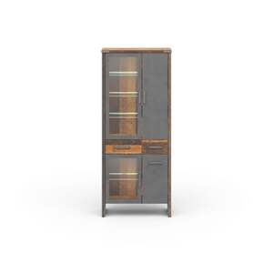 Vitrine Prime Grau/Braun Matera Old-Wood-Optik 89 x 212 x 42 cm