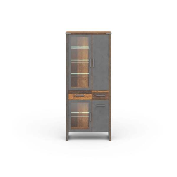 Bild 1 von Vitrine Prime Grau/Braun Matera Old-Wood-Optik 89 x 212 x 42 cm