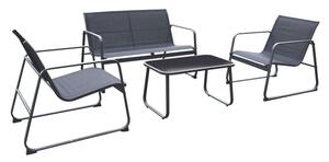 Tarrington House Lounge Set-Kaffeetisch-Garnitur 4-tlg., Stahl / Textilehne, 1 x 2-Sitzer Sofa, 2 Stühle, 1 Tisch, schwarz