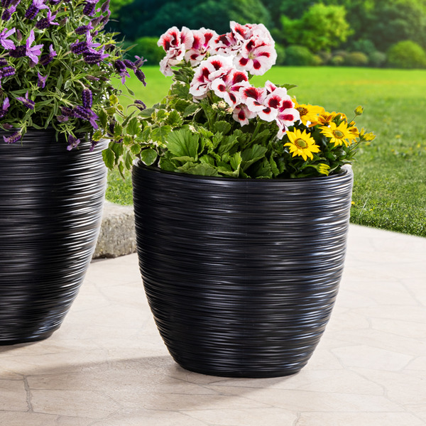 Powertec Garden Blumentopf "Florenz" rund groß 15 L Anthrazit 29,8 x