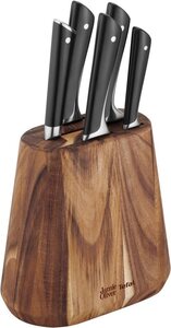 Tefal Messerblock »K267S7 Jamie Oliver« (7tlg), 6 Küchenmesser + Holz Messerblock, hohe Schneideleistung, unverwechselbares Design, widerstandsfähige und langlebige Klingen, Braun/Schwarz