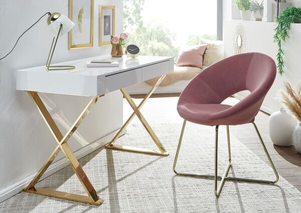 Bild 3 von WOHNLING Schreibtisch 118x76x57 cm Weiß Gold MDF