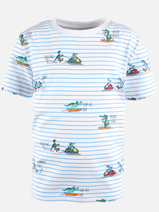 Jungen Shirt mit Streifen und Alloverprint
                 
                                                        Weiß