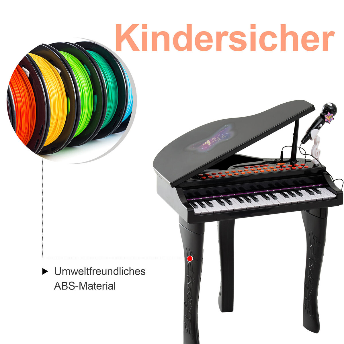 Bild 3 von HOMCOM Kinder Klavier Mini-Klavier Piano Keyboard Musikinstrument MP3 mit Hocker