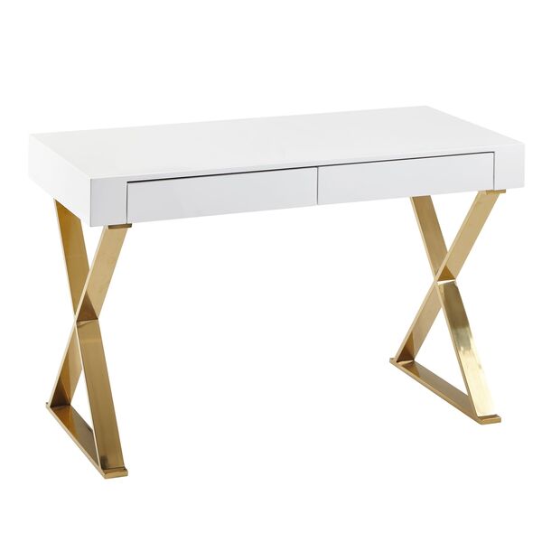 Bild 1 von WOHNLING Schreibtisch 118x76x57 cm Weiß Gold MDF