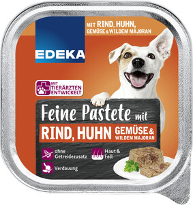 EDEKA Feine Pastete mit Rind,Huhn, gemüse & wildem Majoran Hundefutter nass 150G