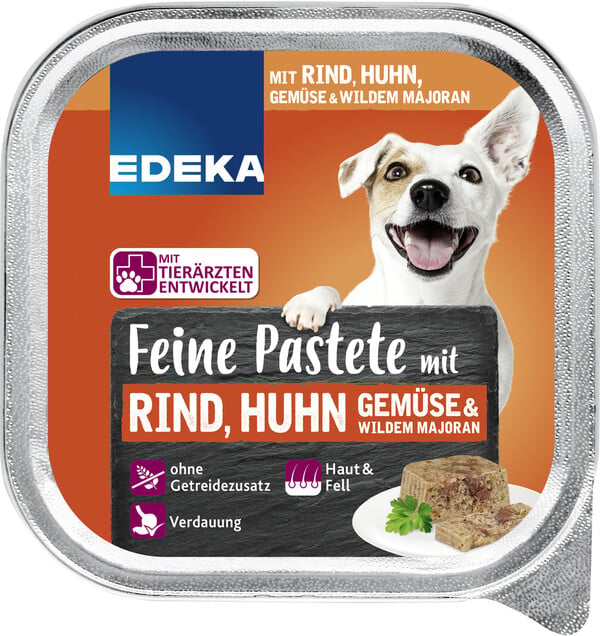 Bild 1 von EDEKA Feine Pastete mit Rind,Huhn, gemüse & wildem Majoran Hundefutter nass 150G