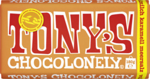 Tony’s Chocolonely Vollmilchschokolade 32% Karamell Meersalz, 180 g