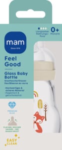 MAM Feel Good Glass Bottle 170ml, 0+ Monate, Hase und Fuchs