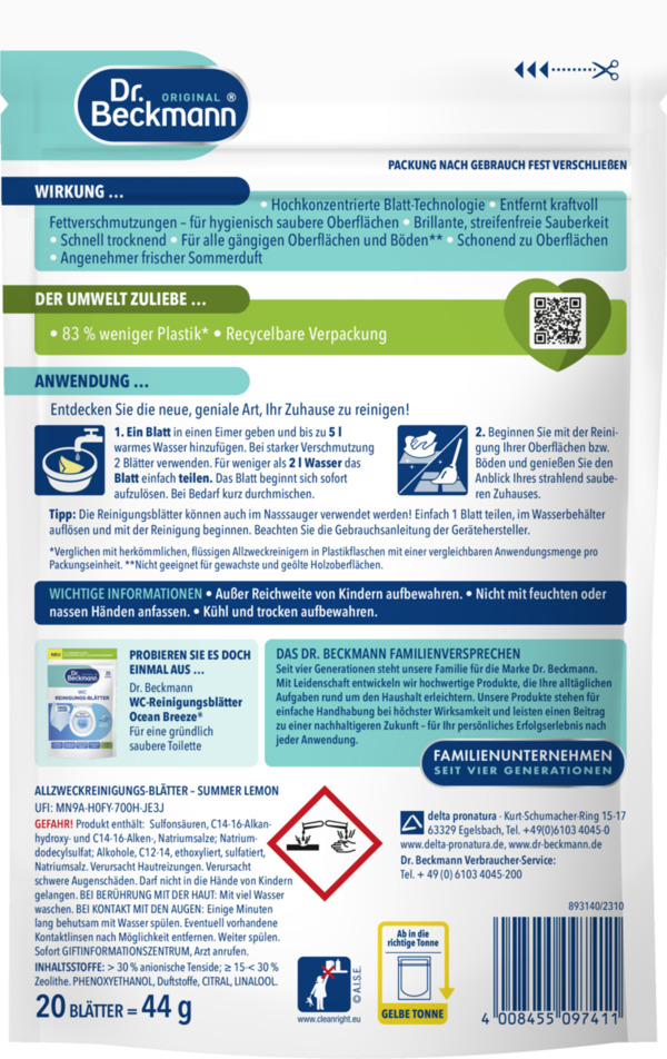 Bild 2 von Dr. Beckmann Allzweck Reinigungs-Blätter Summer Lemon