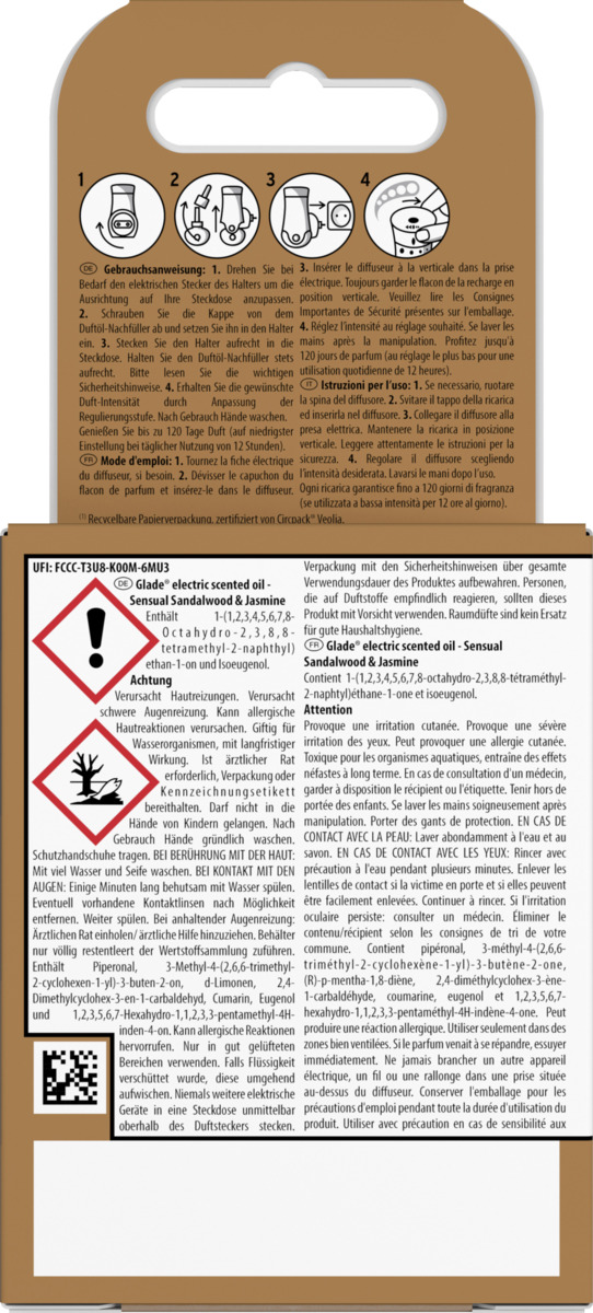 Bild 2 von Glade Electric Scented Oil Duftstecker Nachfüller Sensual Sandalwood & Jasmine, 20 ml