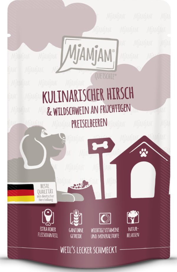 Bild 1 von MjAMjAM Quetschie - kulinarischer Hirsch & Wildschwein an fruchtigen Preiselbeeren, 125 g