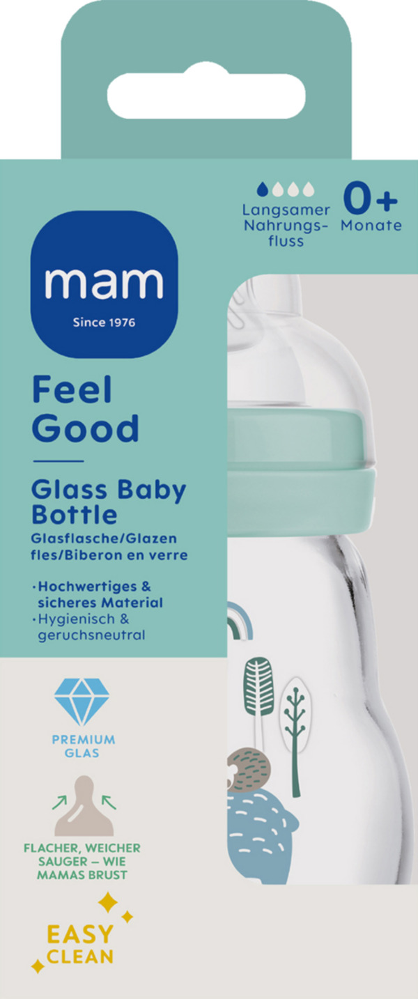 Bild 1 von MAM Feel Good Glass Bottle 170ml, 0+ Monate, Bär u. Igel