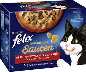 Felix Katzennassfutter Geschmacksvielfalt vom Land - Sauce - Felix Sensations
, 
12 x 85 g, 3x Truthahn, Rind, Lamm, Ente