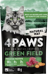 4 Paws Green Field Premium Pastete Neuseelandlamm, Karotte & Thymian 85G