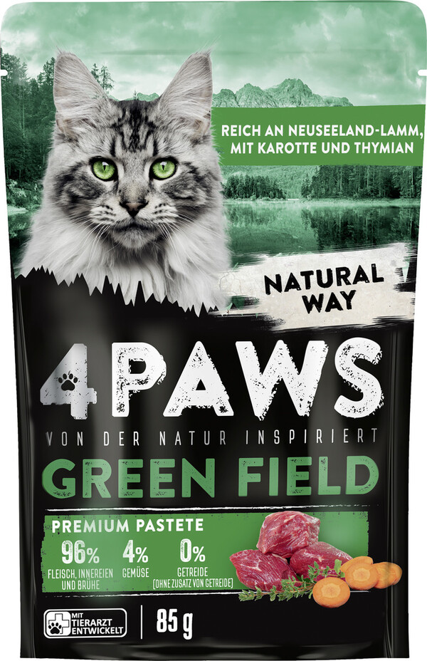 Bild 1 von 4 Paws Green Field Premium Pastete Neuseelandlamm, Karotte & Thymian 85G