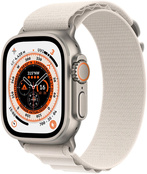 Bild 1 von Apple Apple Watch Ultra (49mm) GPS+4G Smartwatch Titan mit Alpine Loop Armband (M) titan/polarstern
